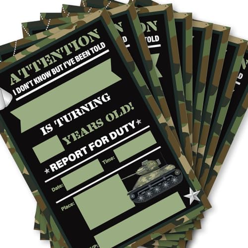 Soiceu Army Birthday Invitations Set of 20 with Envelopes