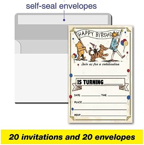 Winnie the Pooh Birthday Invitations 20 Cards with Envelopes