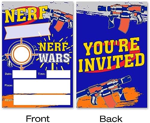 VAHATAN Dart Gun Birthday Invitations 20 Pack With Envelopes