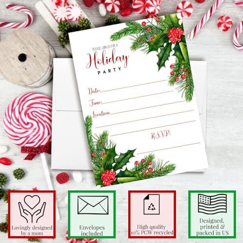 Amanda Creation Holiday Invitations with Envelopes 20 Pack