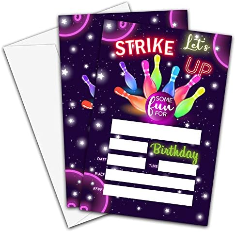DETIHO 4x6 Bowling Birthday Invitation Cards - 20 Sets
