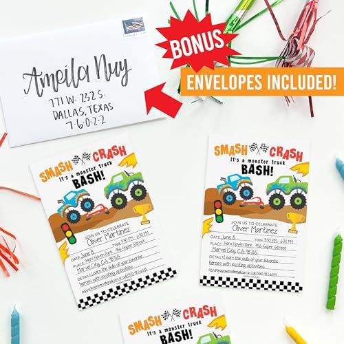 Hadley Designs 15 Monster Truck Birthday Invitations for Boys 1