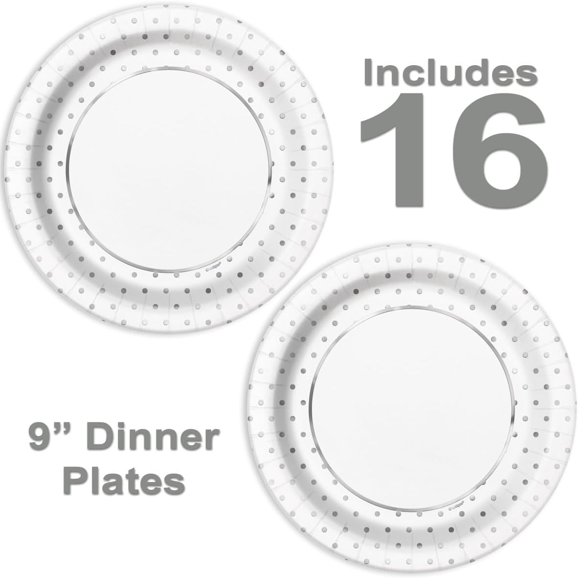 Lobyn 32 Piece Silver Polka Dot Plates and Napkins Set