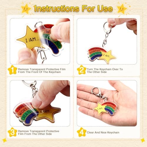 Henoyso 12 Sets Star Keychain Bulk with Motivational Words