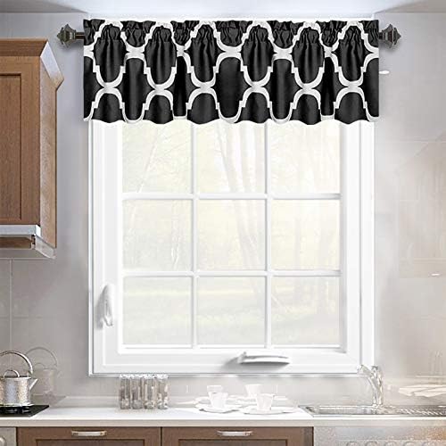 Melodieux Moroccan Print Curtain Valance 52x18 Black 1 Panel