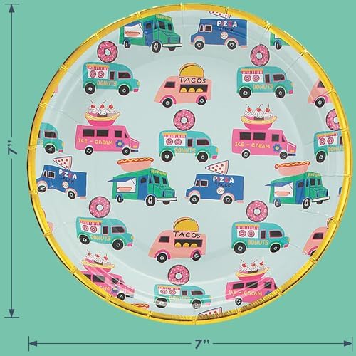 HOME HOOPLA Food Truck Favorites Metallic Gold Round Dessert Plates 8 Count