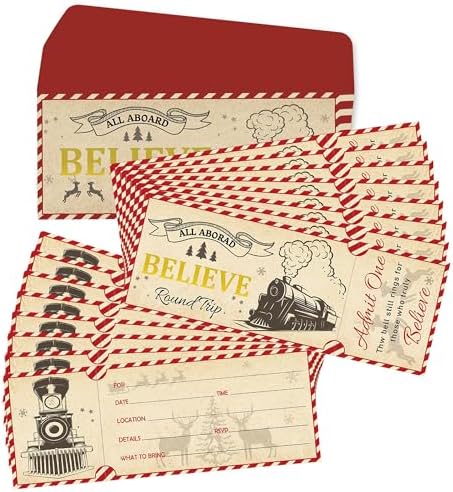 Well Tile 30 Set Christmas Ticket Invitations with Envelopes 3x8 Inch