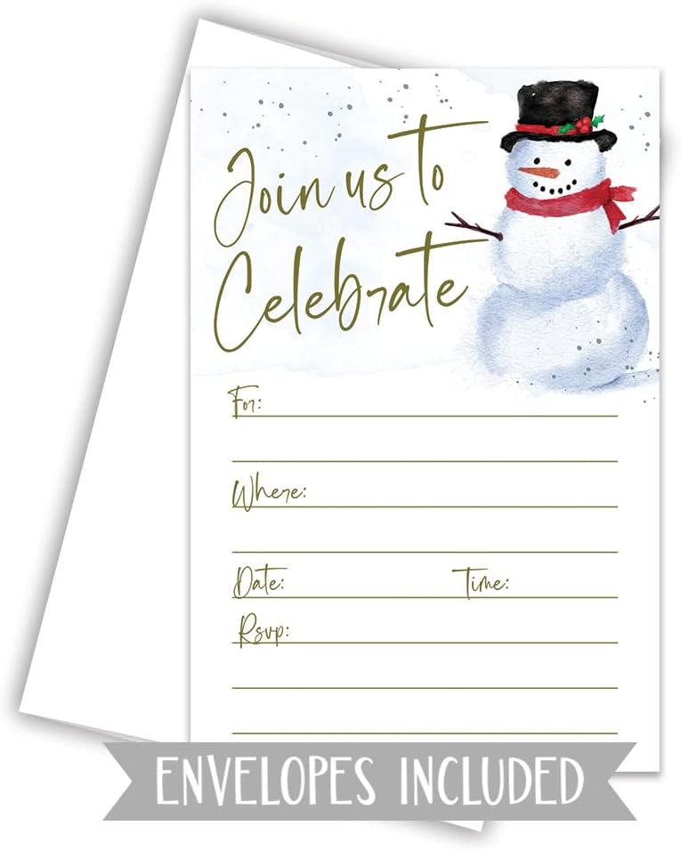 Christmas Invitations - Snowman Party Invites With Envelopes 20 Count
