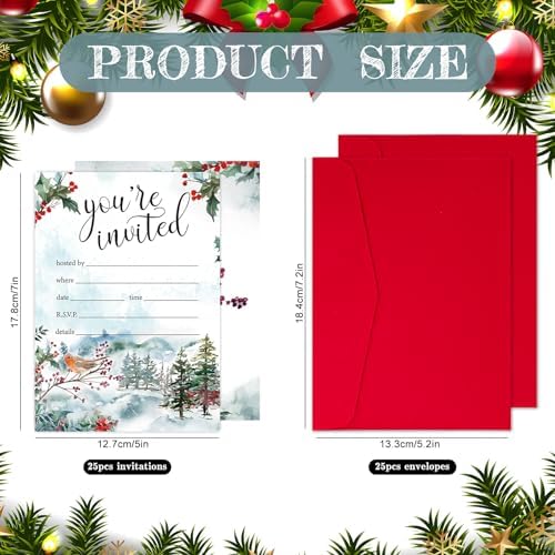 Whaline 25 Pack Christmas Party Invitation Cards with Dark Red Envelopes