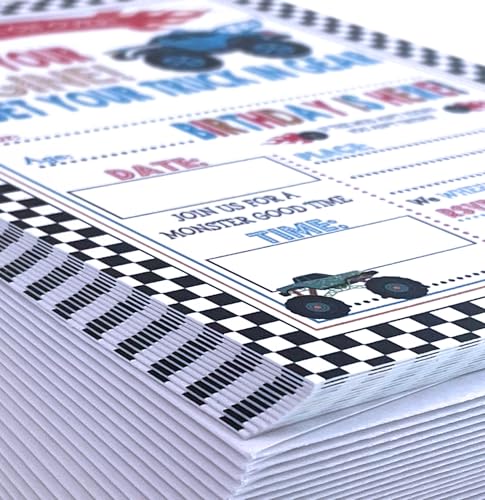 Monster Truck Birthday Invitations Set of 15 with Envelopes