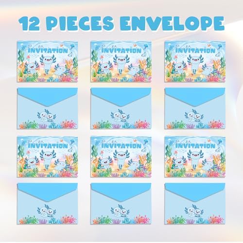12Pcs Blue Axolotl Invitation Cards Party Decor