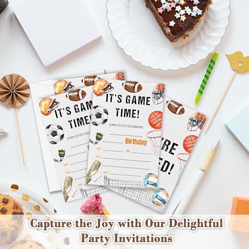 OXRUN Sports Birthday Invitations Set of 20 with Envelopes