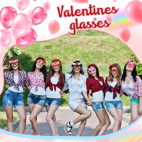 Sratte 18 Pieces Pink Heart Sunglasses Party Props