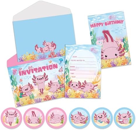 12 Pcs Axolotl Birthday Party Invitation Set