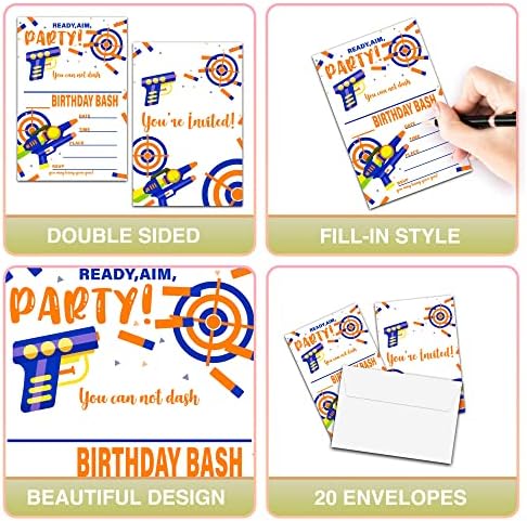 Foosproea Dart Gun Birthday Invites 20 Pack