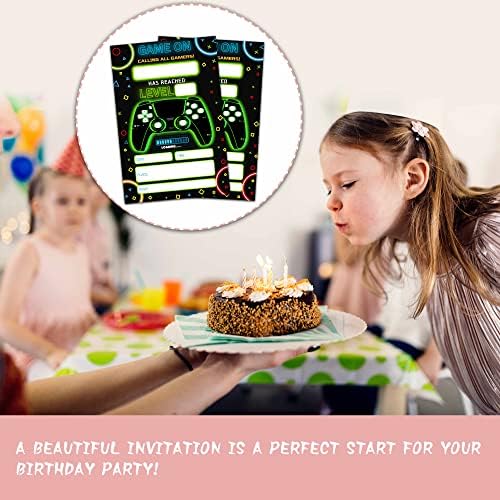 Neon Game Birthday Invitations with Envelopes 20-Pack