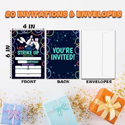 Neon Bowling Birthday Invitations for Boys Girls