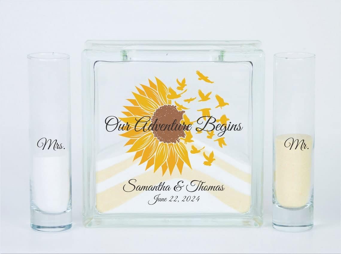 Personalized Our Adventure Begins Glass Sand Ceremony Set with Lid