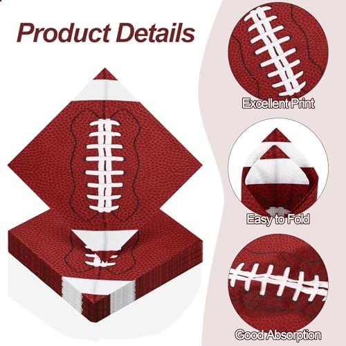 Aodaer Football Themed Napkins 48 Piece Set 13x13 Inches