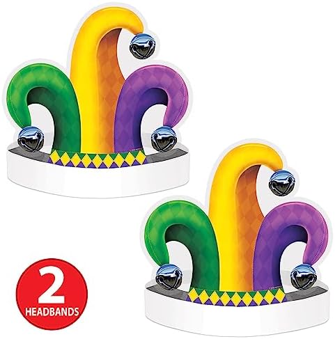 Beistle 2 Piece Jester Hat Headbands for Mardi Gras
