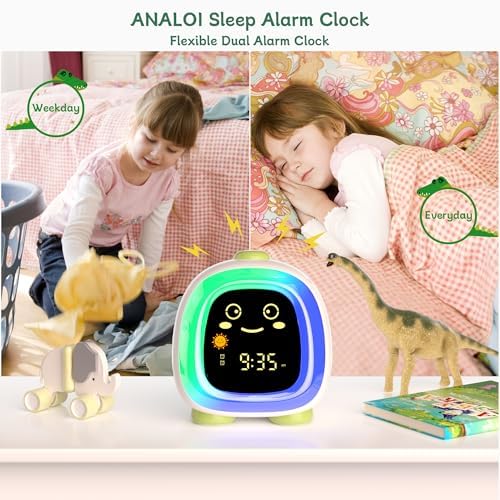 ANALOI Kids Alarm Clock with Night Light and Dinosaur Design