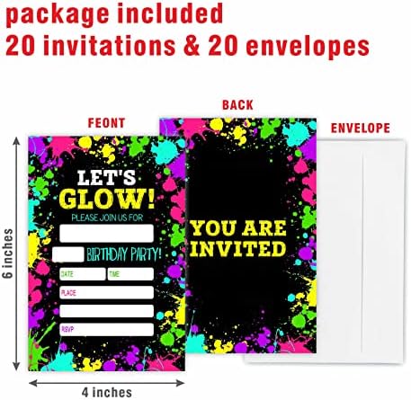 Lets Glow Birthday Party Invitation Cards 20 Count