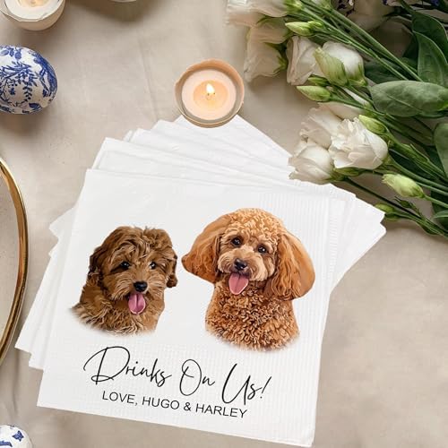 Luxury Custom Pet Portrait Napkins for Wedding and Engagement