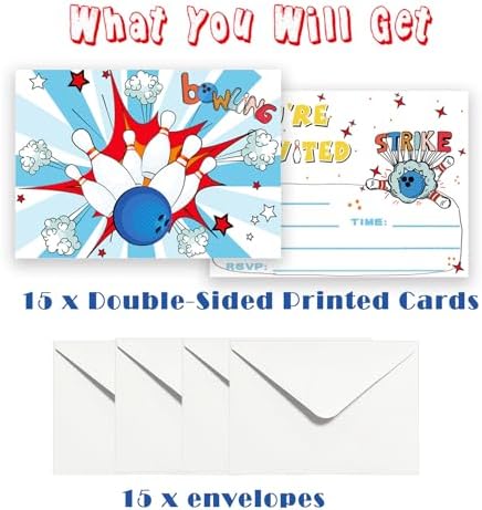 15 Pack Bowling Birthday Invitations with Envelopes