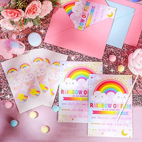 24 Piece Rainbow Party Invitation Set with Envelope and Sticker
