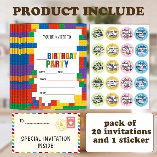 Kids Birthday Invitations with 20 Stickers