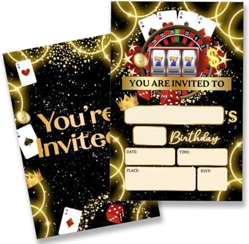 Casino Birthday Invitations with Envelopes Set of 20