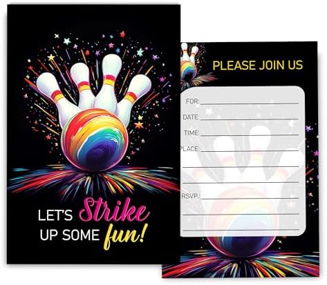 Bowling Birthday Invitations for Boys Girls 30 Sets 4x6 Inches