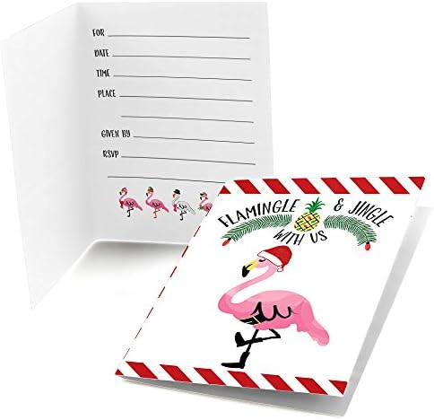 Flamingle Bells Fill-In Tropical Flamingo Christmas Party Invitations 8 Count
