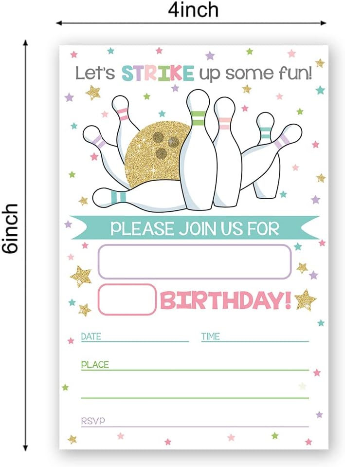 Bowling Birthday Invitation Cards Set of 20
