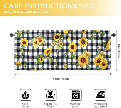 Sunflower Valances 54 W x 18 L Kitchen Curtains with Rod Pocket