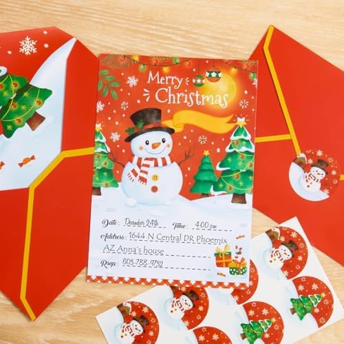 WERNNSAI 24 Pack Christmas Party Invitations with Envelopes and Stickers