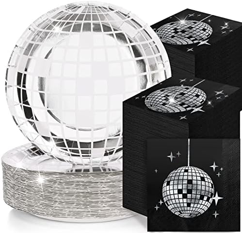 Funtery 200 Pcs Disco Plates and Napkins Party Supplies