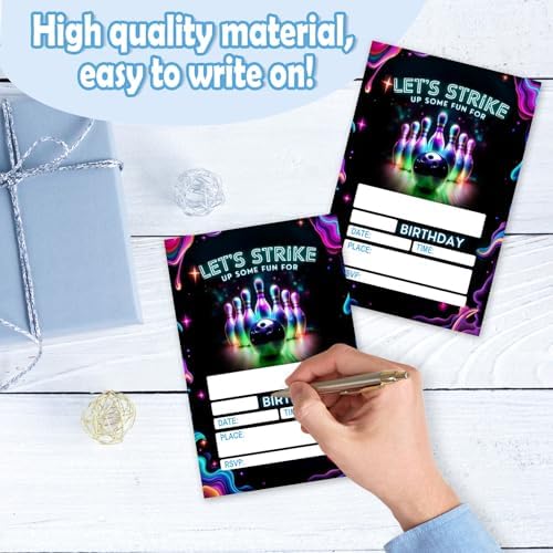 Neon Strike Bowling Birthday Invites - 25 Pcs Double Sided