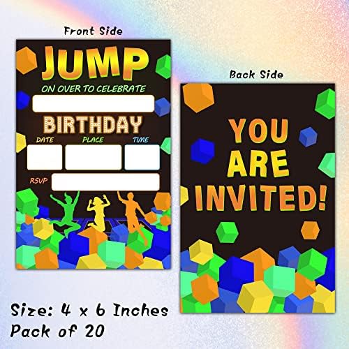 Jump Trampoline Birthday Invites with Envelopes 20 Pack