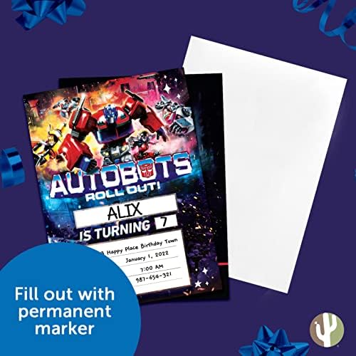 Desert Cactus Transformers Birthday Invitations 10 Piece Set With Envelopes