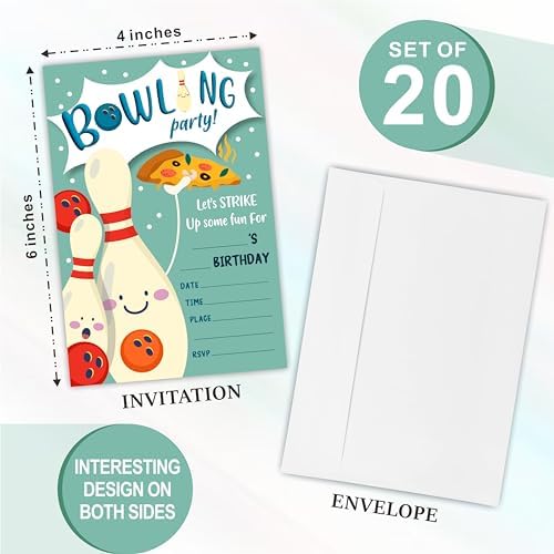 Bowling Party Birthday Invites 20 Cards With Envelopes Double-Sided Style Fun Festive