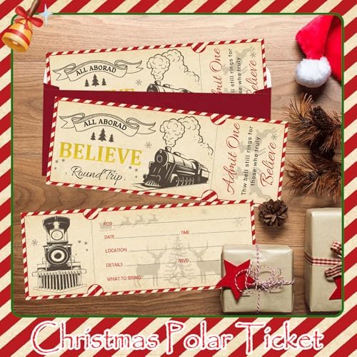 Well Tile 30 Set Christmas Ticket Invitations with Envelopes 3x8 Inch