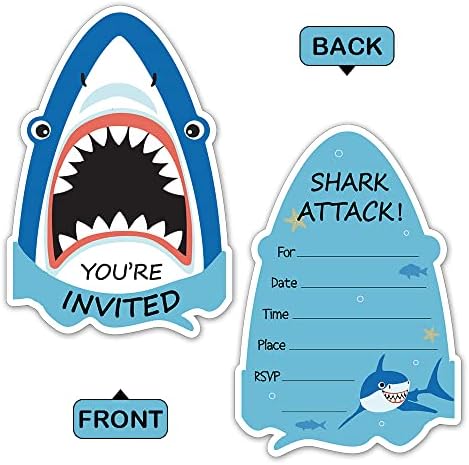 REWIDPARTY Shark Shaped Birthday Invitations Set of 15