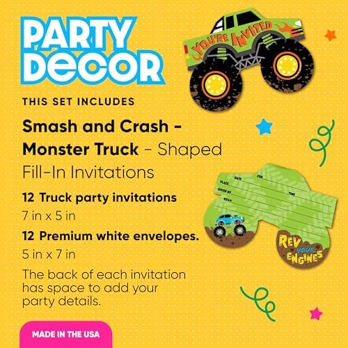 Big Dot Of Happiness Monster Truck Invitation Set Of 12