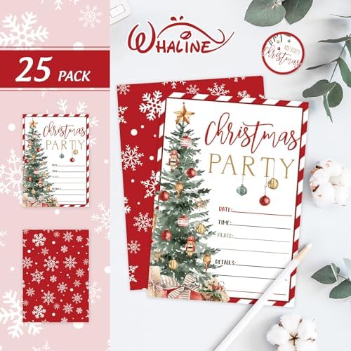 Whaline 25 Set Christmas Invitations with Envelopes and Stickers