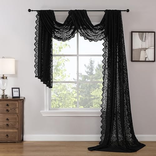 Bujasso Black Lace Curtain 216 Inch Long Panel 52 W