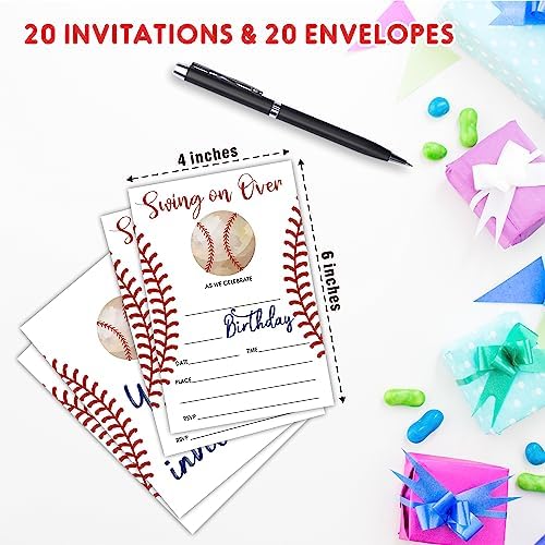 AWSICE Baseball Birthday Invitations 20 Cards with Envelopes