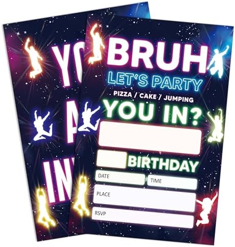 UIBOVA Glow Neon Birthday Invites 20 Pcs 4x6 with Envelopes