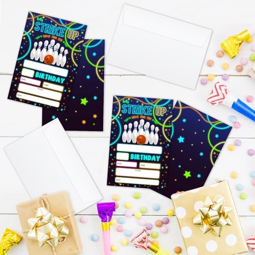 Neon Glow Birthday Invites for Kids Set of 20 with Envelopes