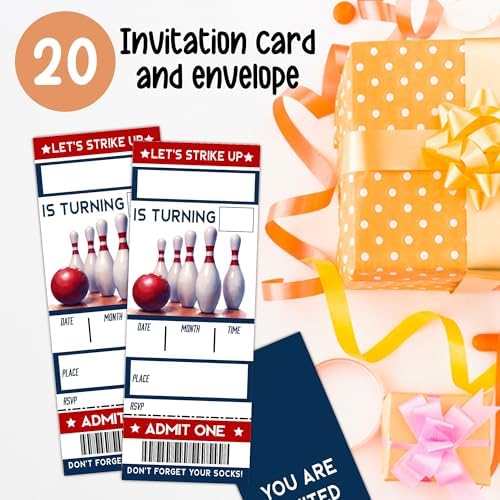 Lets Strike Birthday Invitation Cards with Envelopes Double Sided 3x8 Inches 20pcs
